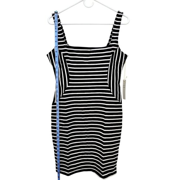 Striped Black & White Bodycon Dress - Square Neckline Sleeveless Stretchy Size L - Picture 7 of 9